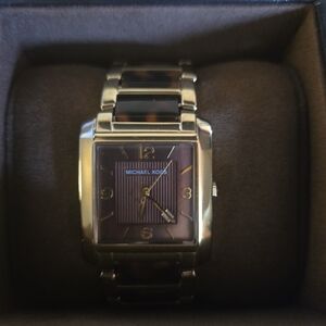 Michael Kors Gold-Tone Watch with Brown Dial and Tortoiseshell Links